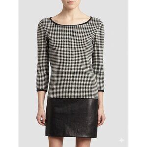 Lauren Ralph Lauren Dress Womens M Black White Houndstooth Faux Leather Sheath